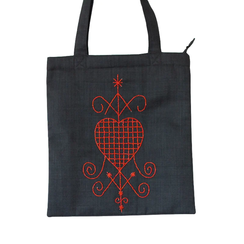 Tote bag Vèvè Erzulie - broderie perles, fait main en Haïti
