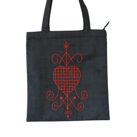 Tote bag Vèvè Erzulie - broderie perles, fait main en Haïti