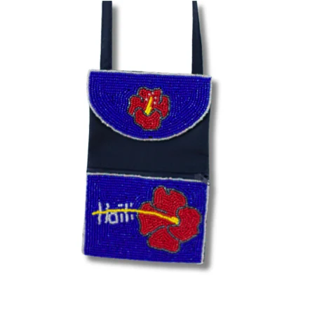Pochette téléphone en tissu et perles - artisanat haïtien