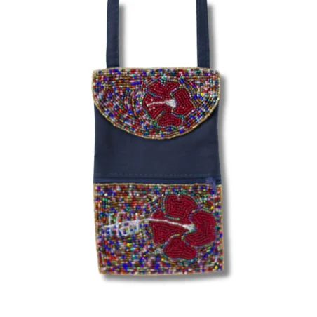 Pochette téléphone en tissu et perles - artisanat haïtien