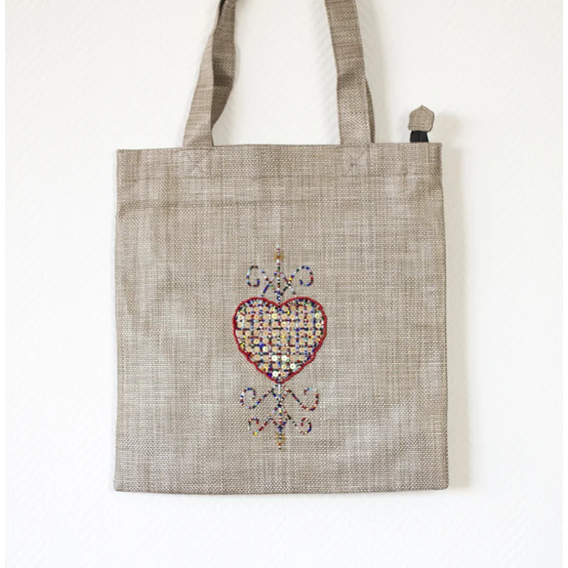 Tote bag Vèvè Erzulie - broderie perles, artisanat haïtien