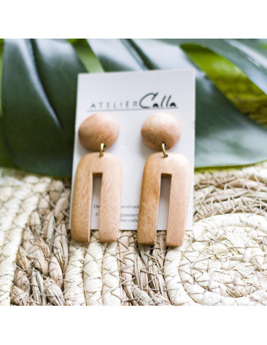 Boucles d'oreilles bois d'acajou – Fait main, Haïti