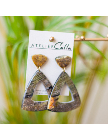 Boucles d'oreilles ANITA en corne - artisanat haïtien