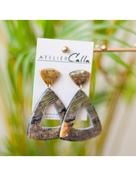 Boucles d'oreilles ANITA en corne - artisanat haïtien