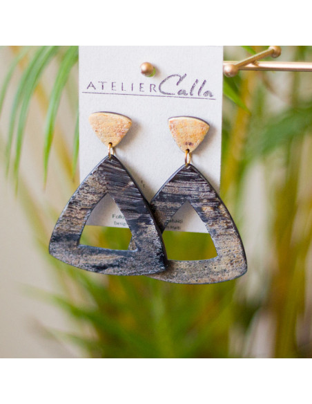 Boucles d'oreilles ANITA en corne - artisanat haïtien
