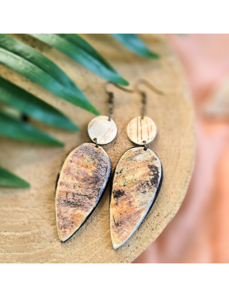 Boucles d'oreilles ANAYIZ en corne - artisanat haïtien