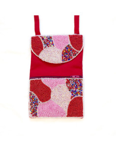 Pochette bandoulière perlée rouge et rose  - artisanat haïtien 2