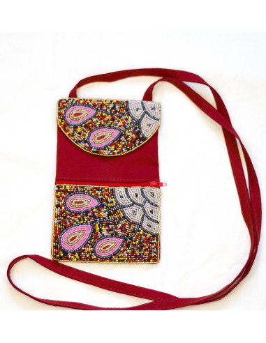 Pochette bandoulière perlée rouge - artisanat haïtien