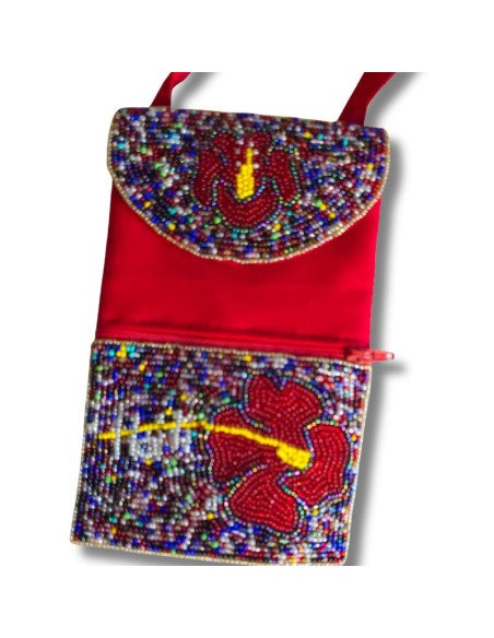 Pochette bandoulière perlée rouge Haïti- artisanat haïtien